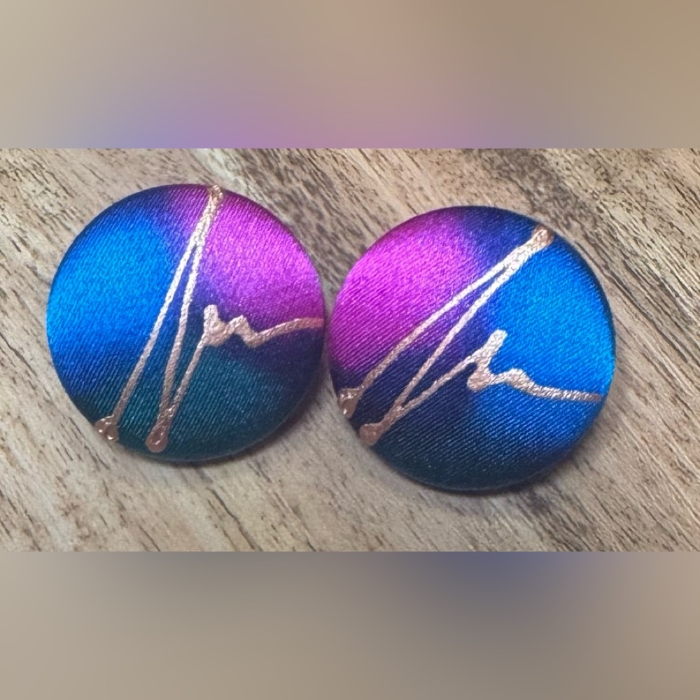 Vintage Bijoux Hand Painted Silk Button Earrings